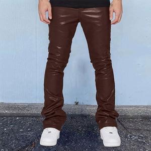 Men's wide leg PU coated pants Waterproof autumn workwear Multiple pockets elastic waist Drawstring closure style - Product Image 5