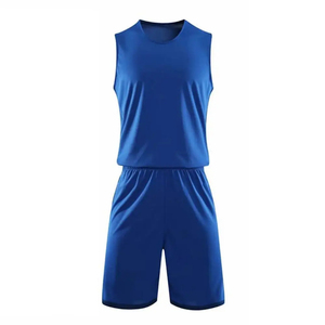 Men's Blue Sleeveless Basketball Jersey Set Moisture Wicking Quick Dry <b>Polyester</b> <b>Shorts</b> Crew Neck Solid Color All Seasons - Product Image 2