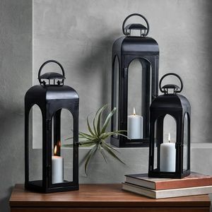 <b>Set</b> 2 Fantastic Modern Design Eco-Friendly Christmas Candle <b>Lanterns</b> Black Iron Frame Clear Glass Panes Bronze Handles Garden - Product Image 5