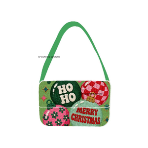 Bolso de hombro bordado navideño, diseño de rayas rosas con cuentas, bolso de moda con una sola correa, bolso personalizado para mujer para la temporada navideña - Product Image 2