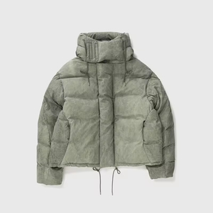 Men's Olive Green Puffer <b>Jacket</b> Stand Collar Windproof Casual Winter Thick Down Filled Zipper Closure Regular <b>Sleeve</b> <b>Short</b> Lengt - Product Image 1