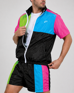 Coupe-vent en nylon surdimensionné à blocs de couleur avec fermeture éclair, imprimé sur mesure, pour homme, idéal pour l'été, avec short de jogging anti-plis et respirant - Product Image 3