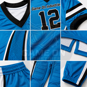 Nouveauté : Pantalon de football américain personnalisé en polyester maille bleu uni avec sérigraphie et taille élastique rembourrée - Product Image 6