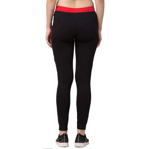 Leggings de yoga taille haute pour femme, noir avec bande latérale rouge, extensibles dans quatre directions, longueur intégrale, avec cordon de serrage, design color block uni - Product Image 2