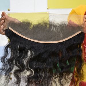 100% cuticule brute alignée vierge Double trame ondulée 13*6 frontal Extensions de cheveux humains Style indien vendeur de cheveux tissage - Product Image 1