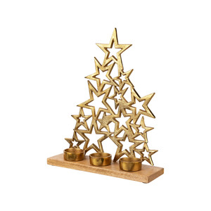 Portavelas de Té con Forma de Árbol de Navidad de 12 Estrellas con Base de Madera de Mango, Decoración Navideña 2026 - Product Image 1