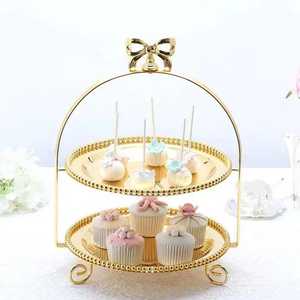 Golden Simple Cake Stand <b>Dessert</b> Display Plate Cupcake Holder Wedding Birthday Party Elegant Minimal Metal Table Decor - Product Image 5