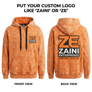 <b>Men</b> Acid Wash <b>Hoodie</b> 400 GSM Cotton Fleece Heavyweight <b>Orange</b> Pullover Soft Washed Fabric Custom Screen Print Logo Streetwear - Product Image 1