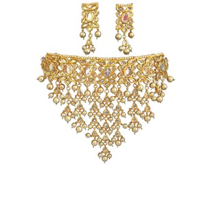 Indian Classic Women's Choker Wedding Engagement Anniversary Party Green Traditional Crystal Kundan Faux Pearl Alloy Gold <b>Gift</b> - Product Image 4