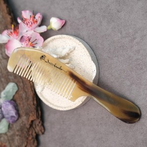 Handmade Personalized Natural Buffalo Horn Handle Comb Anti Static Hair Comb Handmade <b>Detangling</b> Comb Long Handle Hair <b>Brush</b>. - Product Image 3