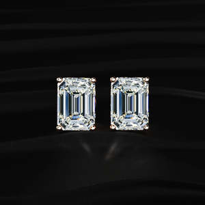 2 Carat <b>Emerald</b> Cut Moissanite <b>Stud</b> Earrings Hidden Halo Solitaire Jewelry 4TCW Colorless VVS Luxury Wedding Bridal Gift Women - Product Image 2