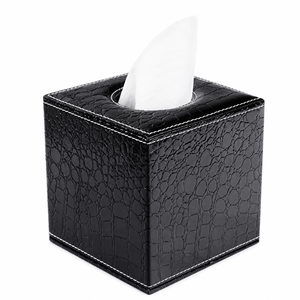 Elegant <b>Black</b> Crocodile Pattern Leather <b>Tissue</b> Box Cover Square Cube Facial Napkin <b>Paper</b> Holder Dispenser for Hotel Office - Product Image 1