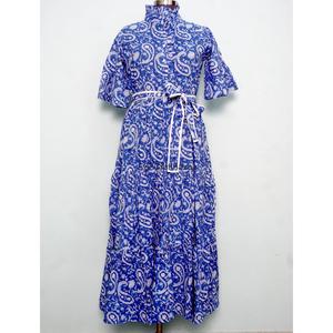 Vestido Maxi de Algodón Hecho a Mano, Transpirable, Casual, Vintage, para Uso Diario, de Corte Holgado, con Estampado Floral en Bloques, Cuello Redondo y Manga Larga, Cintura Natural - Product Image 3