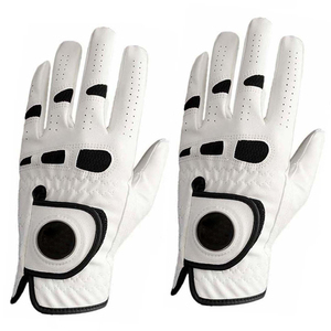 White Genuine Leather Golf Gloves <b>Full</b> Finger Breathable Non <b>Slip</b> Adjustable Wrist Custom Logo OEM Unisex Sports Glove - Product Image 2