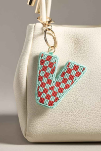 Unique Classic Blue White Striped Handmade Seed Bead Embroidery Gold Metal <b>Keychain</b> Eco-Friendly Bag Charm <b>Personalized</b> Gift - Product Image 4