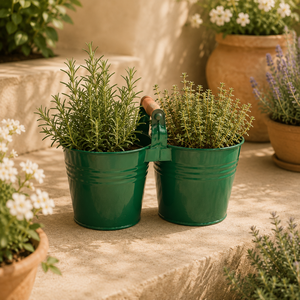 Decorative blue metal flower pots durable lightweight elegant scalloped design perfect for indoor and outdoor plants - Product Image 4