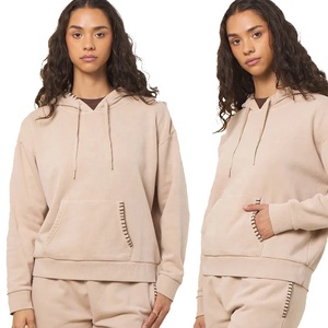 Sweat-shirt à capuche beige surdimensionné unisexe, décontracté, en coton French Terry, avec poche, manches longues, couleur unie, pour l'automne - Product Image 3