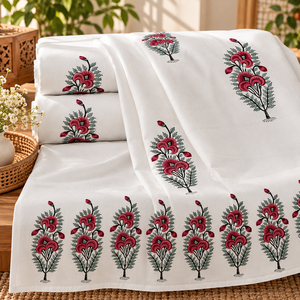 Parure de draps en coton fleuri avec motif floral rouge, tissu doux, collection de literie pour chambre à coucher, maison, hôtel, chambre d'hôtes. - Product Image 4