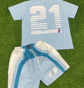 Conjunto Deportivo Casual de Verano para Hombre, Camiseta Blanca con Logotipo Personalizado y Pantalones Cortos Verde Naranja, Impresión Serigrafiada, Cordón Ajustable, Transpirable - Product Image 4