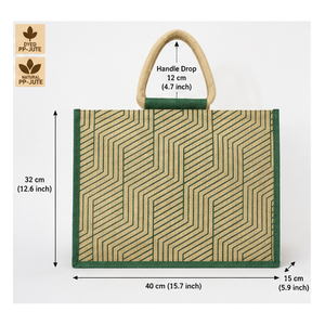 Custom Geometric Two Tone Jute Beach <b>Tote</b> Bags PP Laminated Reusable Shopping Bag Screen Printed Logo Wholesale Manufacturer OEM - Product Image 2