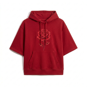 Premium Short Sleeve Hoodies Embroidered Custom Manufacturing OEM ODM Soft Polyester Hooded Sweatshirt Bulk Order Private Label - Product Image 1