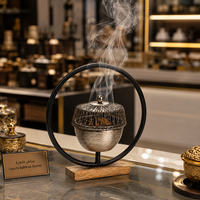 Brûleur à Bakhoor Métallique de Luxe Fait Main Écologique avec Support en Bois, Encens Arabe Mabkhara Oud pour Ramadan, Aïd, Maison, Table, Cérémonies Religieuses