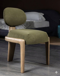 Midcentury Solid Wood Dining Accent Chair with Upholstered Seat and Curved Backrest for Home & Hotel Use - Product Image 1