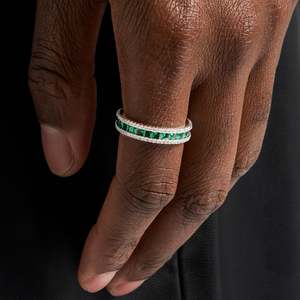 Emerald Cut Moissanite <b>Ring</b> 925 Sterling Silver Channel Setting Geometric Luxury Unisex Band - Product Image 3