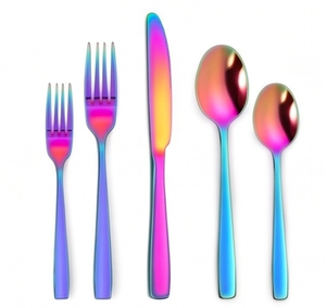 Ensemble de couverts en acier inoxydable plaqué arc-en-ciel avec finition miroir haute brillance, design moderne pour les fêtes et la cuisine - Product Image 1