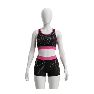 Custom Rhinestone Cheer Uniform Set Black <b>Red</b> Sparkle <b>Crop</b> <b>Top</b> Skirt Adult Practice Wear Cheerleading Practice Wear Set - Product Image 4