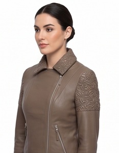 Veste de moto en cuir d'agneau véritable pour femmes Gravs, coupe-vent, écologique, service OEM personnalisé - Product Image 2