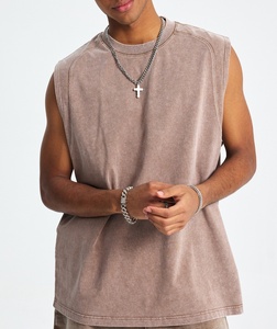 Camiseta sin mangas de algodón lavado a la arena para hombre, informal, de punto medio, gris, para verano - Product Image 6