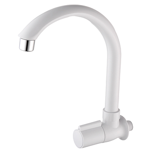 Grifo de cocina moderno de cuello de cisne giratorio de agua fría individual, montado en cubierta, de ABS cromado blanco, al por mayor KSOM-35T8C KSN Vietnam - Product Image 1