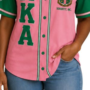 Pink Green Baseball Jersey Button Front Team <b>Shirt</b> With Embroidered Crest Graphic Short Sleeve Sports Apparel - Product Image 2