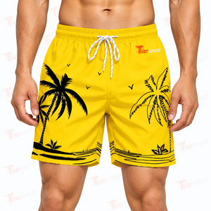 <b>Men's</b> <b>Yellow</b> Palm Tree Print Swim <b>Shorts</b> Quick Dry Drawstring Board <b>Shorts</b> Casual Beach Wear <b>Men</b> Beach <b>Shorts</b> - Product Image 5