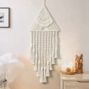 Cotton with Metal frame Modern Macrame Triangle <b>Wall</b> Hanging Tapestry <b>Wall</b> <b>Decor</b> for Bedroom Living Room <b>Nursery</b> 12 x 30 inches - Product Image 1