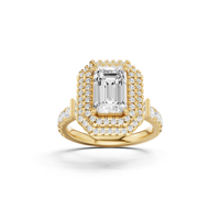 Anillo de Diamantes con Certificación IGI, Diseño de Joyería Nupcial para Mujer, Anillo de Lujo con Corte Esmeralda y Doble Halo, Oro de 14 Quilates, 2 Quilates