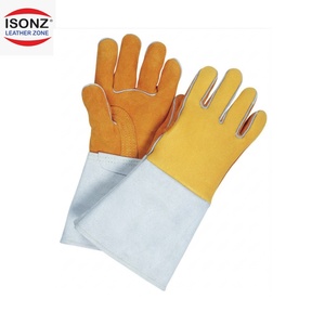 Gants de travail en cuir de vachette pleine fleur à manchette longue, résistants à la chaleur pour le soudage et la sécurité, idéaux pour le barbecue - Product Image 1