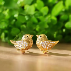 14k Gold Plated Bird Stud Earrings with Zircon Trendy Stainless Steel Jewelry - Product Image 3