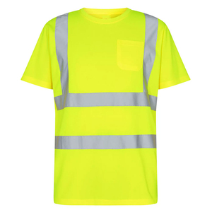 Camiseta de Seguridad de Alta Visibilidad Verde Lima con Franjas Reflectantes y Diseño de Bolsillo para Uso Diurno y Nocturno - Product Image 3