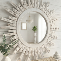 Miroir mural rond en bois de style rustique, effet soleil, décoratif, style côtier bohème, pour salon, entrée, chambre et villa