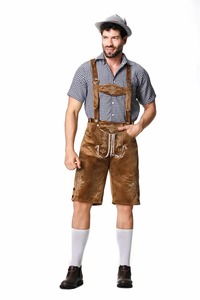 Chemise à carreaux bavaroise pour homme avec broderie, short marron et noir taille mi-haute, tenue décontractée - Product Image 2