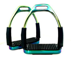 อุปกรณ์ขี่ม้า Ekay Gloss Rainbow Safety FLEXI STIRRUPS พร้อมแผ่นรองสีดำ ขนาด 160x145x75 มม. - Product Image 4