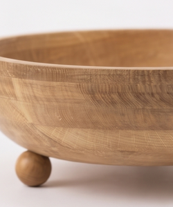 Bol de service en bois de manguier massif finition naturelle, centre de table circulaire avec pieds en bois sculptés - Product Image 4