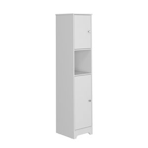 Armadio a Doppia Anta in Lino Yaka di Depot E Shop, Quattro Ripiani Interni con Un Ripiano Aperto, Bianco, per Organizzazione Bagno - Product Image 3