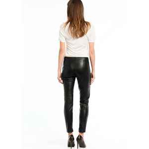 Pantalones de Cintura Alta para Mujer Talla Grande, Estilo Motero, Ajustados, de PU Negro, con Cintura Elástica, Largos, para Otoño - Product Image 5