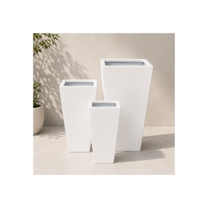 Ensemble de jardinières carrées modernes en fibre de verre, finition brillante, prêtes à être expédiées, pour jardin, maison, bureau, décoration extérieure - Product Image 1