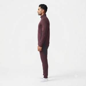 Ensemble de survêtement d'hiver personnalisé pour homme, couleur unie, vêtements de sport athlétiques, tenue de course et de fitness chaude avec veste zippée et taille élastique - Product Image 3