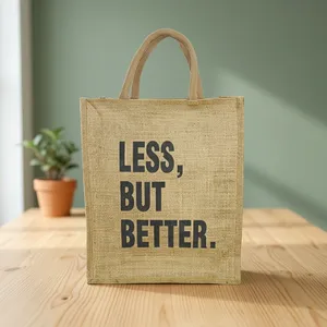 Sac fourre-tout élégant en jute ouvert 12x10x5 avec sangle personnalisée, capacité de 1,9 L, en fibre naturelle, réutilisable, pour le shopping et le transport quotidien - Product Image 5