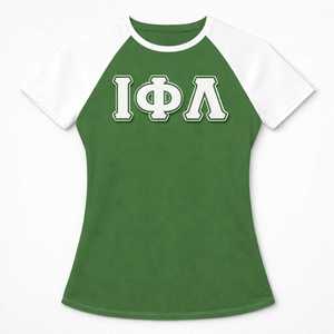 Camiseta de manga raglán verde esmeralda de la hermandad Iota Phi Lambda, ropa con letras griegas, camiseta informal de manga corta con cuello redondo para mujer - Product Image 5